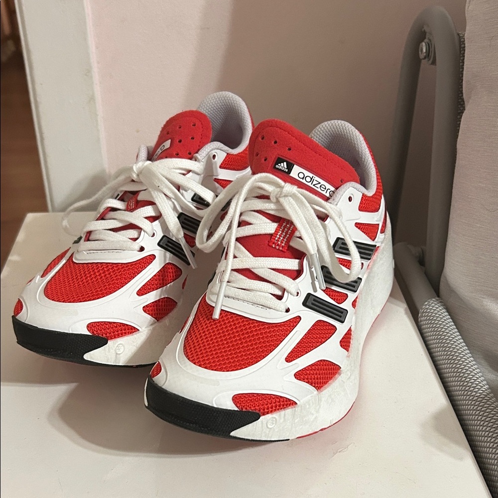 Adidas Kids Red and White Adizero Sneakers - Picture 3 of 7